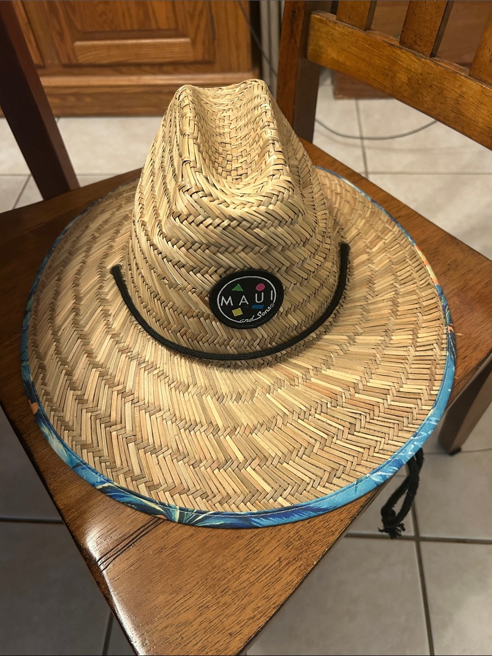 Maui and Sons Straw Sun Hat with Blue Trim